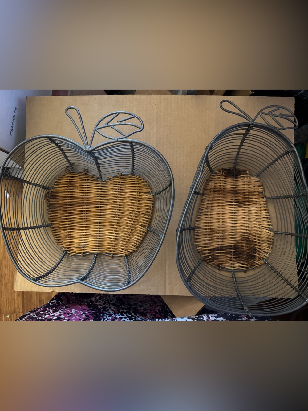 Decorative Apple Wire & Wicker Basket - Gray and Natural